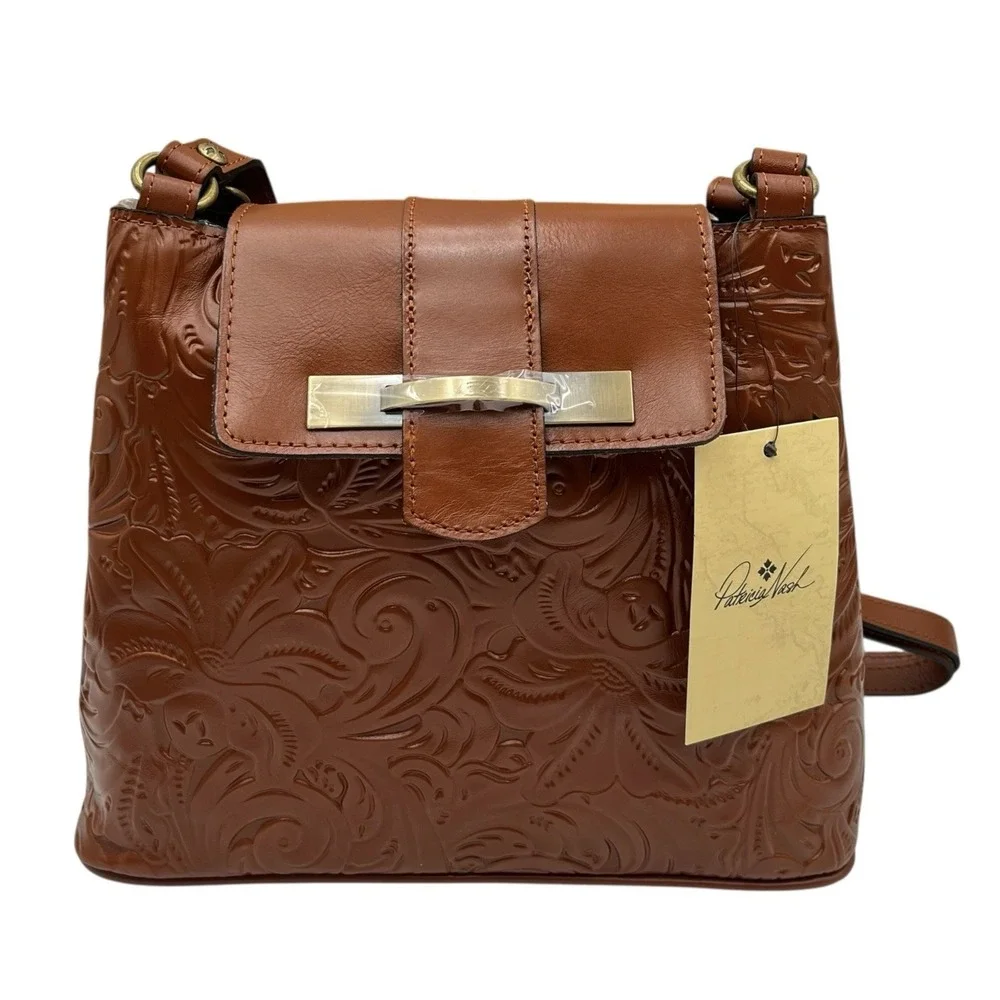 Patricia Nash Women's Larone Tooled Leather Hobo Bag Medium Florence Tan Brown